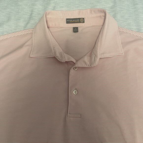 Peter Millar Summer Comfort Golf Polo Red White Striped Size Large Performance - Picture 1 of 8